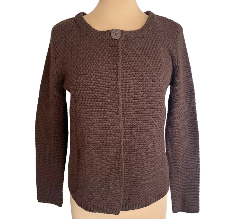 NEW‎ Adrienne Vittadini Chocolate Brown Sweater Cardigan Womens MED Chunky Knit